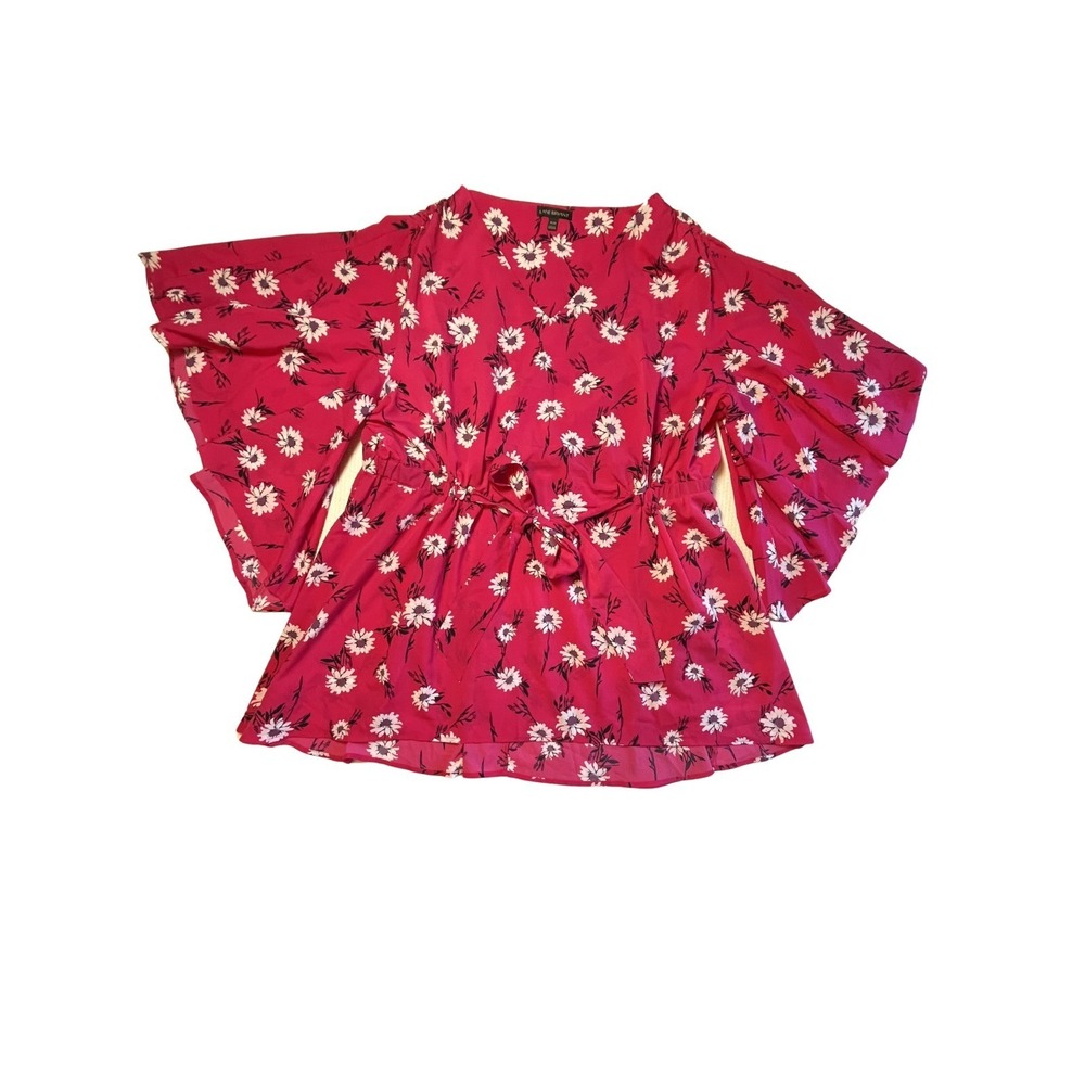 Lane Bryant Pink Floral Flutter Bell Sleeve Blouse Kimono Tie Waist Plus 18 20